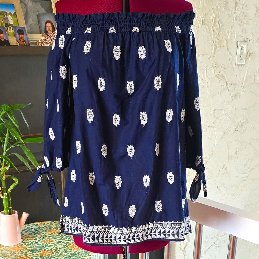 Crown and Ivy Off the Shoulder Navy Blue Top